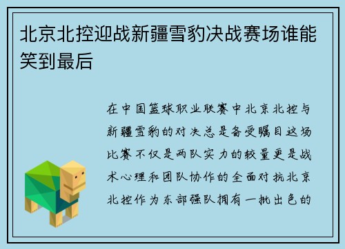 北京北控迎战新疆雪豹决战赛场谁能笑到最后