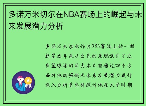 多诺万米切尔在NBA赛场上的崛起与未来发展潜力分析
